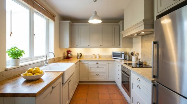 Čistá moderní kuchyně s prázdnou linkou