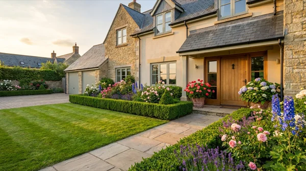 Udržovaná zahrada se zeleným trávníkem